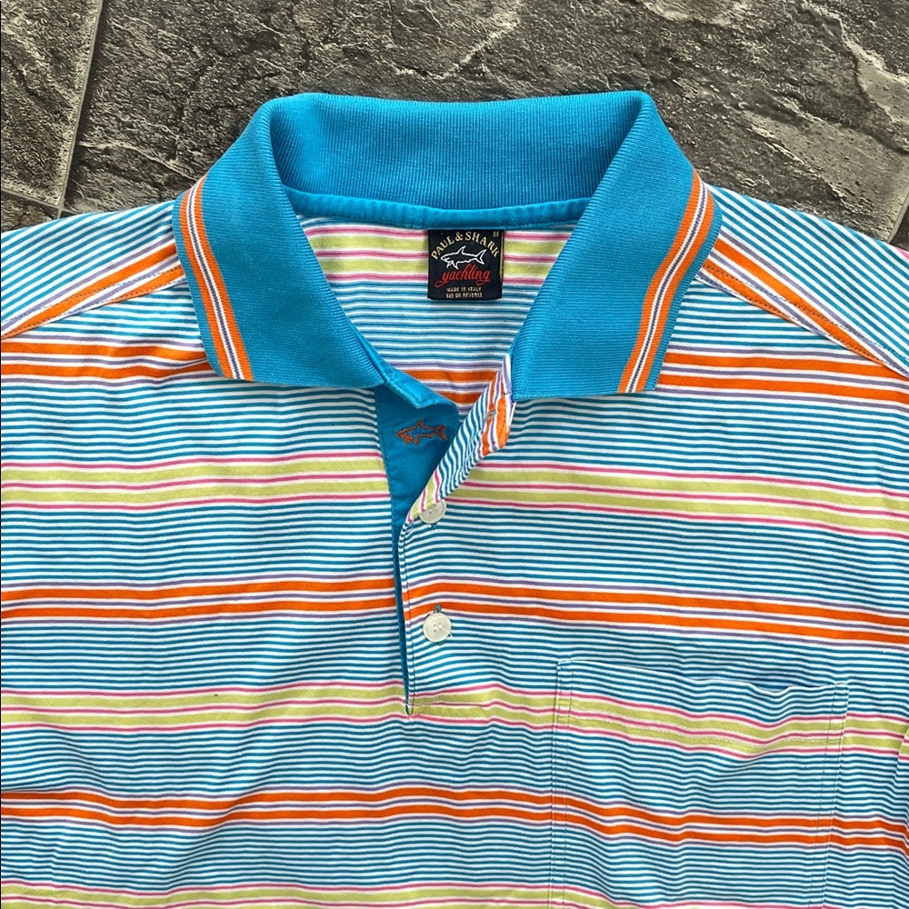 PAUL & SHARK Multicolour Striped 3-Button Preppy Coastal Men’s Polo Shirt